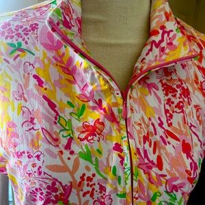 Bright Colorful Pink Lilly like U IBKUL Zip front Golf Dress sz L